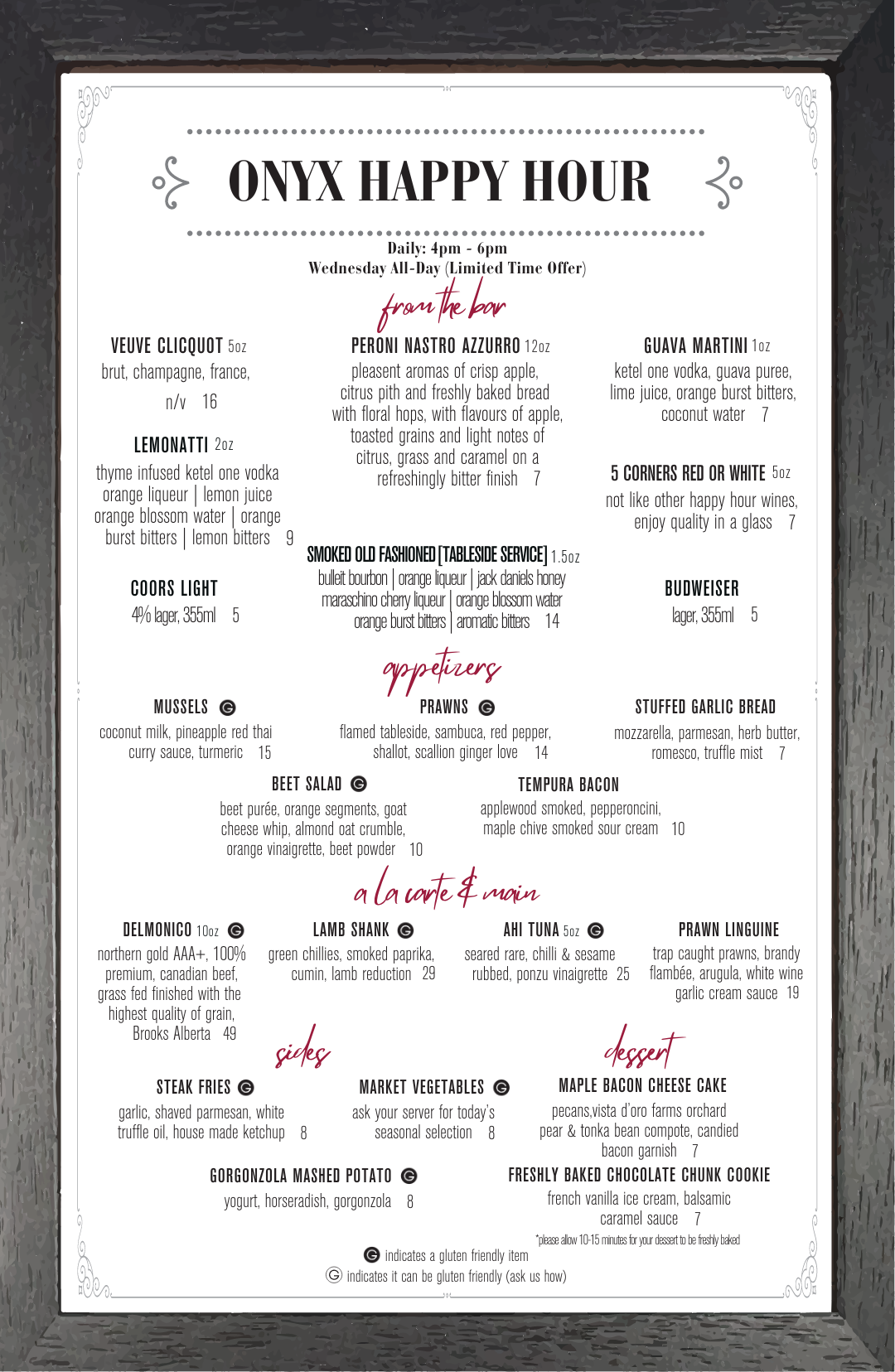 Happy hour menu onyx steakhouse